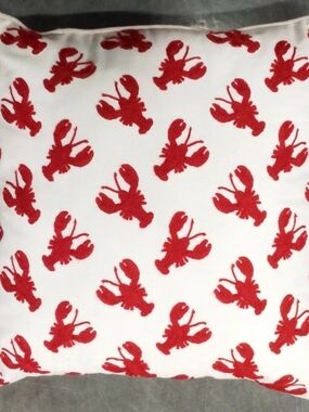 Red Lobster Print Throw Pillow - Nautical Accent